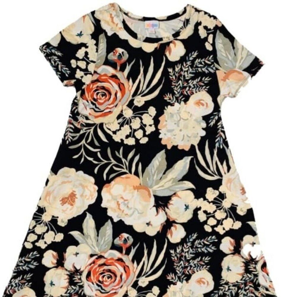 NEW LuLaRoe XS Carly Cream Black Floral Swing Dress‎ High Low Flowy